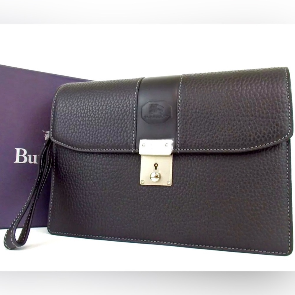 NWT Burberrys Leather Clutch with COA Collectors ItemC
